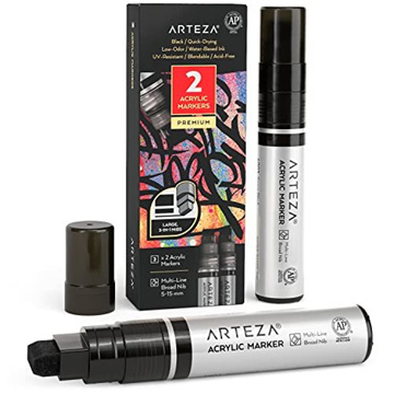 Arteza Acrylic Paint Markers, Set of 12 Metallic Marker Pens, 3 Gold, 3 Silver, 3 Black, 3 White, Extra-Fine Nibs, 15mm, for