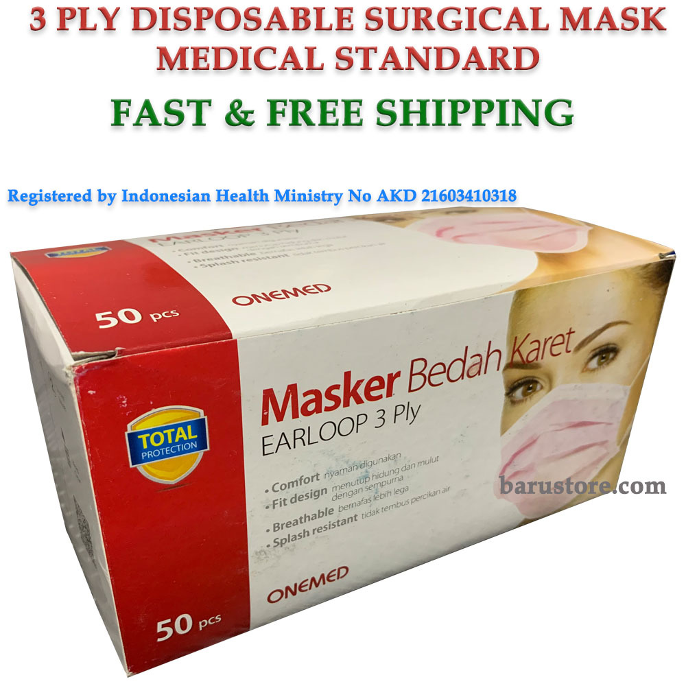  Barustore  Onemed Earloop 3 Ply Disposable Surgical  Mask  