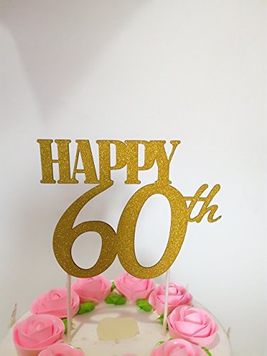  Qoo10  Gold Glitter Happy 60th Birthday  Cake topper 