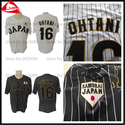 Shohei Ohtani 16 Japan Samurai Black Pinstriped Baseball Jersey 2