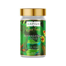 Kapiva Ashwagandha Gold Capsules 183rd day harvested Potent Nagori Ashwagandha With Gold Shilajit | 60 capsules