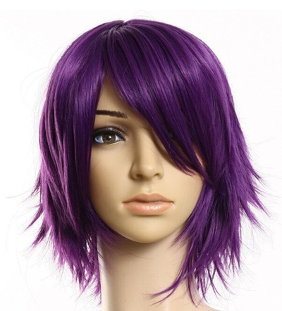 Dark Purple Women S Fashion Short Straight Hair Girl Full Wigs Wig Cosplay Party