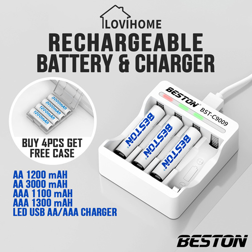 LED power charger for AA and AAA with 4pcs Rechargeable Batteries