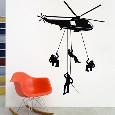 Helicopter Wall Stickers Kids Boys Bedroom Decor 4 Army Solider Mural Black Sale