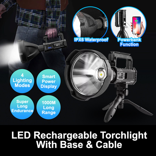LED Rechargeable Torchlight Spotlight High Super Bright Flashlight with 4 Modes IPX6 Waterproof