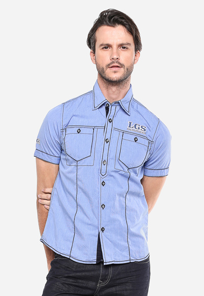 Qoo10 Slim Fit Kemeja  Fashion Biru Premium Denim 