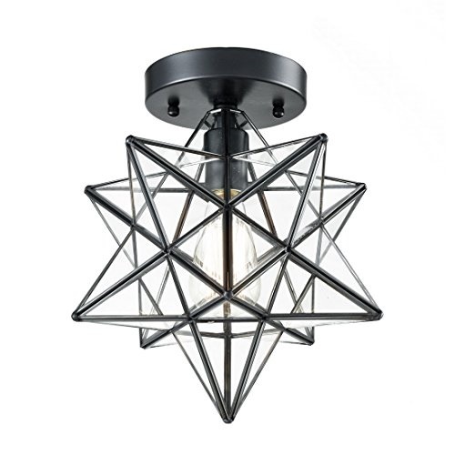 Axiland Industrial Black Copper Moravian Star Ceiling Light 12 Inch Clear Glass Shade 1 Light Fix