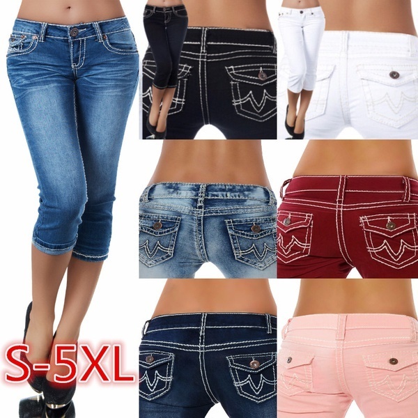 Qoo10 Plus Size Womens Fashion Summer Casual Jeans Sexy Low Waist Jeans Stre Women S Clothing