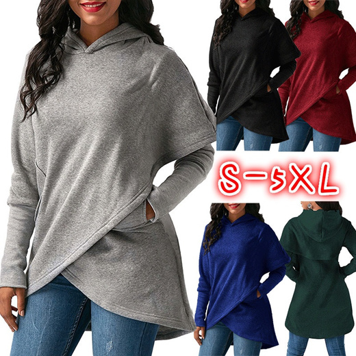 asymmetric hem long sleeve hoodie