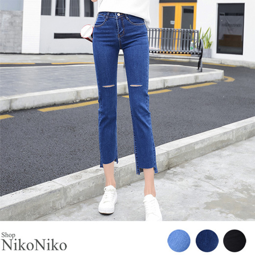 Qoo10 Spring New Work Knee Clash Cutoff Denim Instant Delivery Bottoms Den Women S Clothing