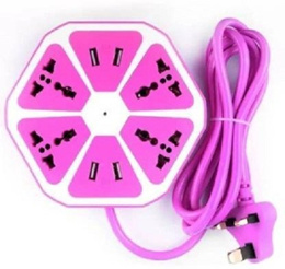 Hexagon Socket Extension board 4 Socket 3Pin + 4 Socket USB (Pink)