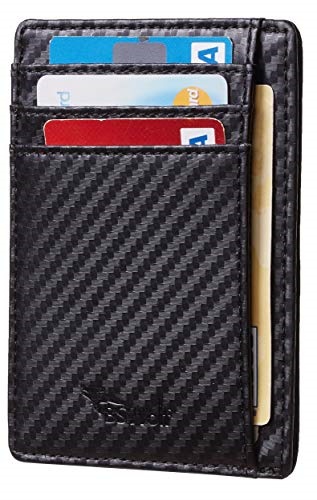 BSWolf Carbon Fiber Slim Minimalist Front Pocket Wallet Credit Card Case Holder RFID Blocking
