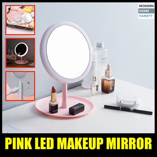 Qoo10 Pink Led Mirror Furniture Deco, Led Makeup Mirror Desktop