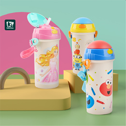 JJYY 1PC Kids Cartoon Water Bottle with Straw and Handle Baby