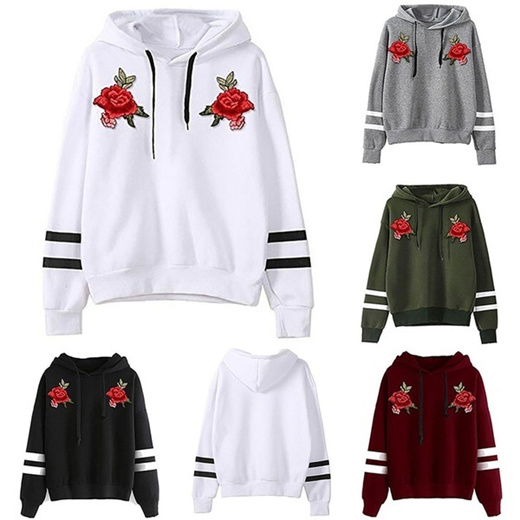 rose embroidered applique sweatshirt