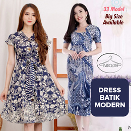 Evercloth Dress Batik Modern / Gaun Batik Wanita / Terusan Batik Standard Size