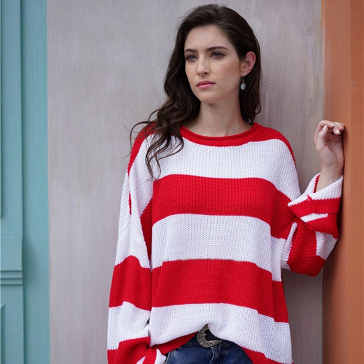 Qoo10 - factory Striped Sweater Round Neck Long Sleeve Pullover Knitted