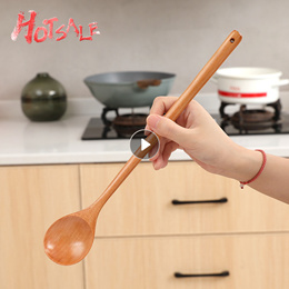 6 Pieces Wooden Long Spoons Long Handle Round Spoons Korean Style Soup  Spoons for Soup Cooking Mixing Stirring Kitchen Tools Utensils, 10.9 Inch 