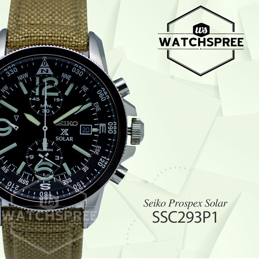 Watchspree」- Seiko Prospex Solar Military Alarm Chronograph Watch SSC293P1.  Free Shipping!