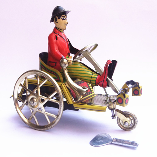 Vintage Gentleman Riding Tricycle Model Wind-up Clockwork Tin Toy Collection 