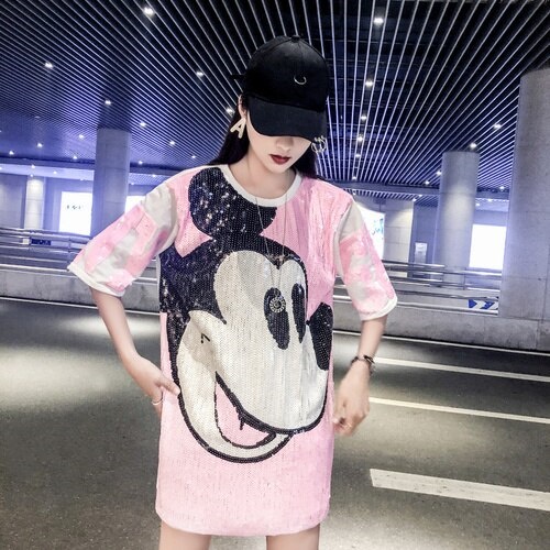 pink t shirt dress womens