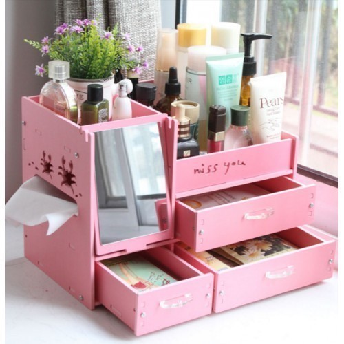 Qoo10 - Lovely Miss You Makeup Organizer Hair Accessories Storage Box  Mirror C... : Household & Bedd...