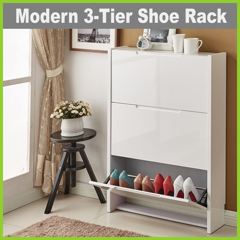 Qoo10 Life Modern Sleek 3 Tier Discreet Shoe Rack Saves Space Keeps S Furniture Deco