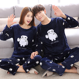 Winter Couple Pajamas Jumpsuits Women Men Coral Fleece Sleepwear