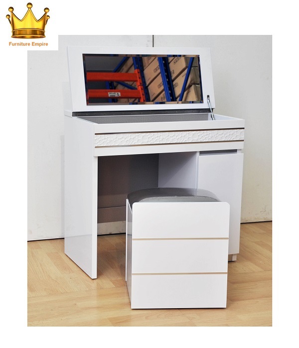 Furniture Kingirenena Dressing Table Bedroom Furniture Open Mirror Dresser With Stool Storage Box White