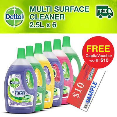 [Bundle of 6] 6 x Dettol Multi Surface Cleaner 2.5L! Free 1 x $10 Capitavoucher Deals for only S$50.7 instead of S$50.7