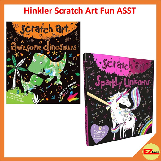 아이월드 -Hinkler Books Scratch Art Fun Mini ASST. Dinosaurs Sparkly Unicorns :  문구/사무