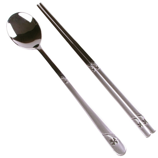 Korean New Design Crane Sanded Stainless Steel Chopsticks & Spoon Set Adorable 