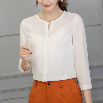 Ladies Code Womens Office Wear Button Up Sheer Chiffon Blouse w/Back Button Detail