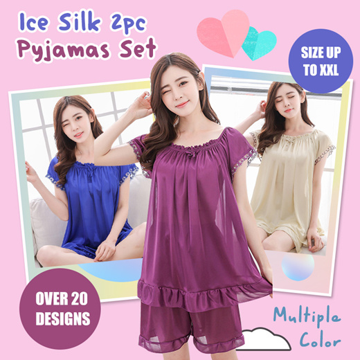 [S$7.90](▼59%)[--]【SG INSTOCK】★♫ Sleeveless Sleepwear Dress Ladies Maternity Plus Size XXXL Pyjamas Cooling Ice Silk