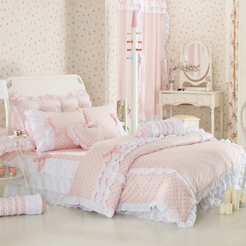 Qoo10 Fadfay Pink Polka Dot Bedding Sets Rustic Girls Duvet