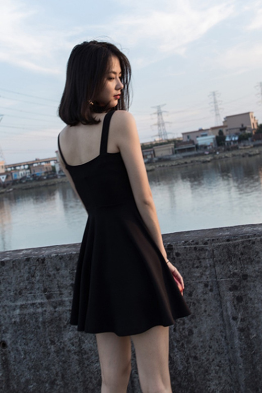 Quube -Retro-style little black dress girl spring summer Korean style  student : Women's Clothing