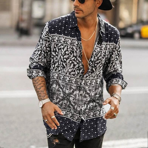 Qoo10 Online Incerun Ethnic Style Printed Shirt Men Lapel High Street B Men S Clothing