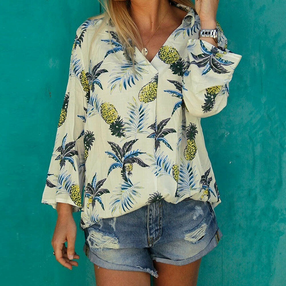 Qoo10 - factory Fashion Women Tropical Pineapple Printed Top Tee Shirt ...