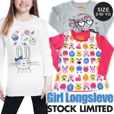 Stock Clearance - Kaos Anak Perempuan Lengan Panjang Umur 2 - 10 Tahun