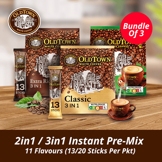 Bundle Of 3!! ♛Old Town White Coffee 2in1 / 3in1 Instant Pre-Mix♛ 11 Flavours (13/20 Sticks Per Pkt)