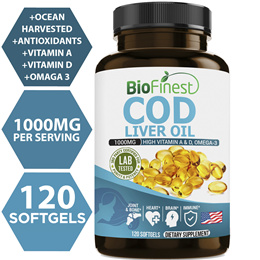 Cod Liver Oil 1000 mg Arctic Cod Fish Vitamin A D Omega 3 EPA DHA Supplement Immune Heart Brain 120s