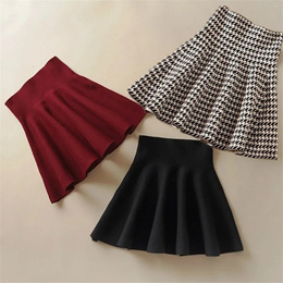 Autumn and Winter Korean Style Pleated Umbrella Skirt Elastic High Waist Knit Wool Skirt Women s A-