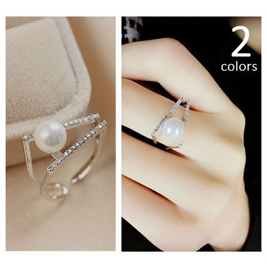 Qoo10 Mail Service Free Shipping V Letter Ring Fake Pearl Rhinestone V Typ Jewelry Access