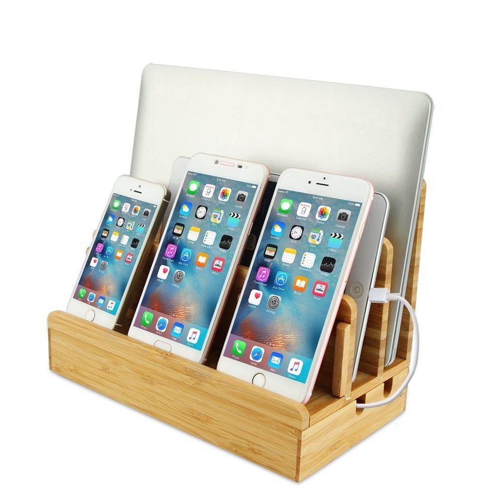 Wood Phone Charging Station Desk Organizer Cord For Qoo10