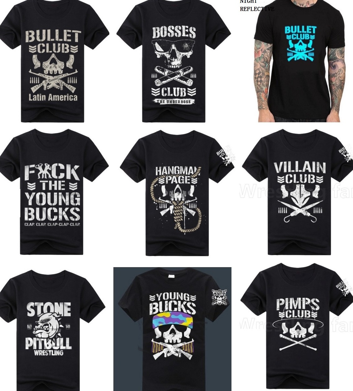 Qoo10 Young Bucks Bullet Club Hangman Stone Pitbull Villian Tshirts Sportswear