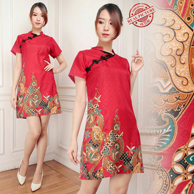 Qoo10 - Mini Dress Red Batik Cheongsam : Pakaian