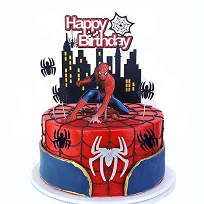 Spider 6th Birthday Cake Topper Spider Cartoon Movie Themed Happy 6s Birthday Cake Decorations for Men Boy Children Six Bday Party Supplies Double Sided Glitter Black Décor 