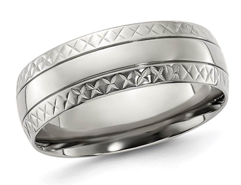 Wish+ | Mens Titanium Criss Cross Grooved Wedding Band Ring 7mm ...