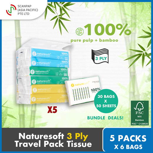 🔥 Bundle of 5 Naturesoft Facial Tissue Paper Travel Pack 🔥 3ply (Total = 30 packs!!) 