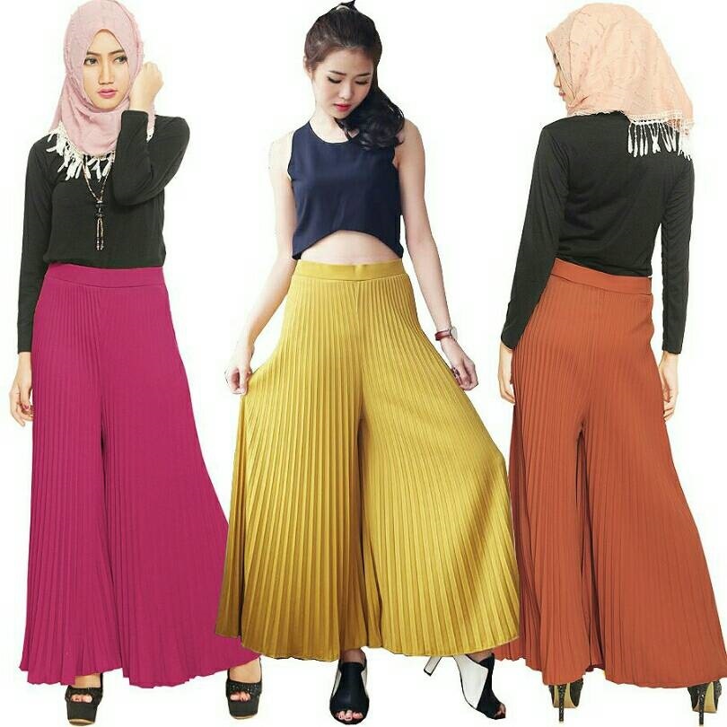 Qoo10 Celana  kulot  plisket  cullote pleated Pakaian